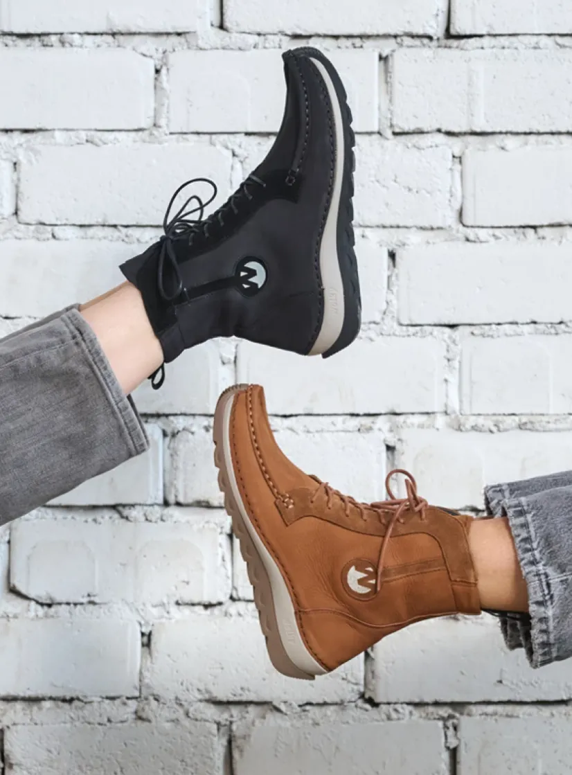 Wolky Ocean - zwart nubuck<DAMES Hoge Veterschoenen|Veterlaarzen