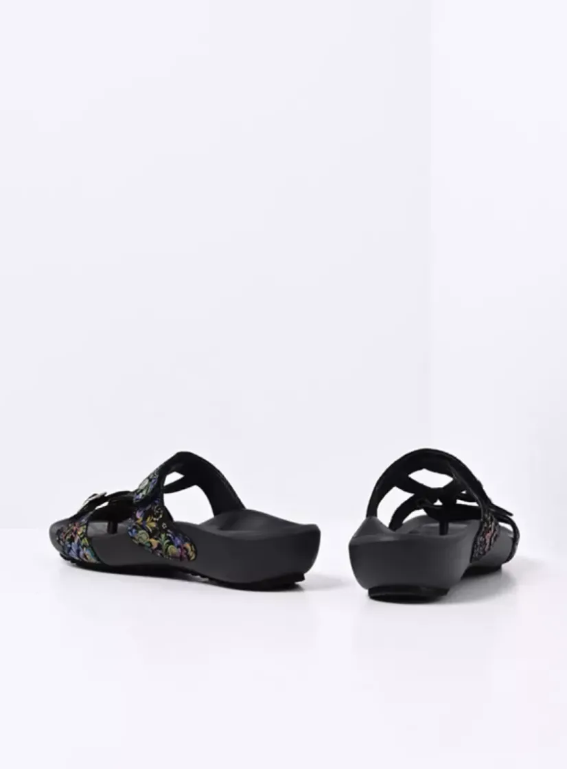 Wolky O'Connor - zwart/multi flower nubuck<DAMES Slippers