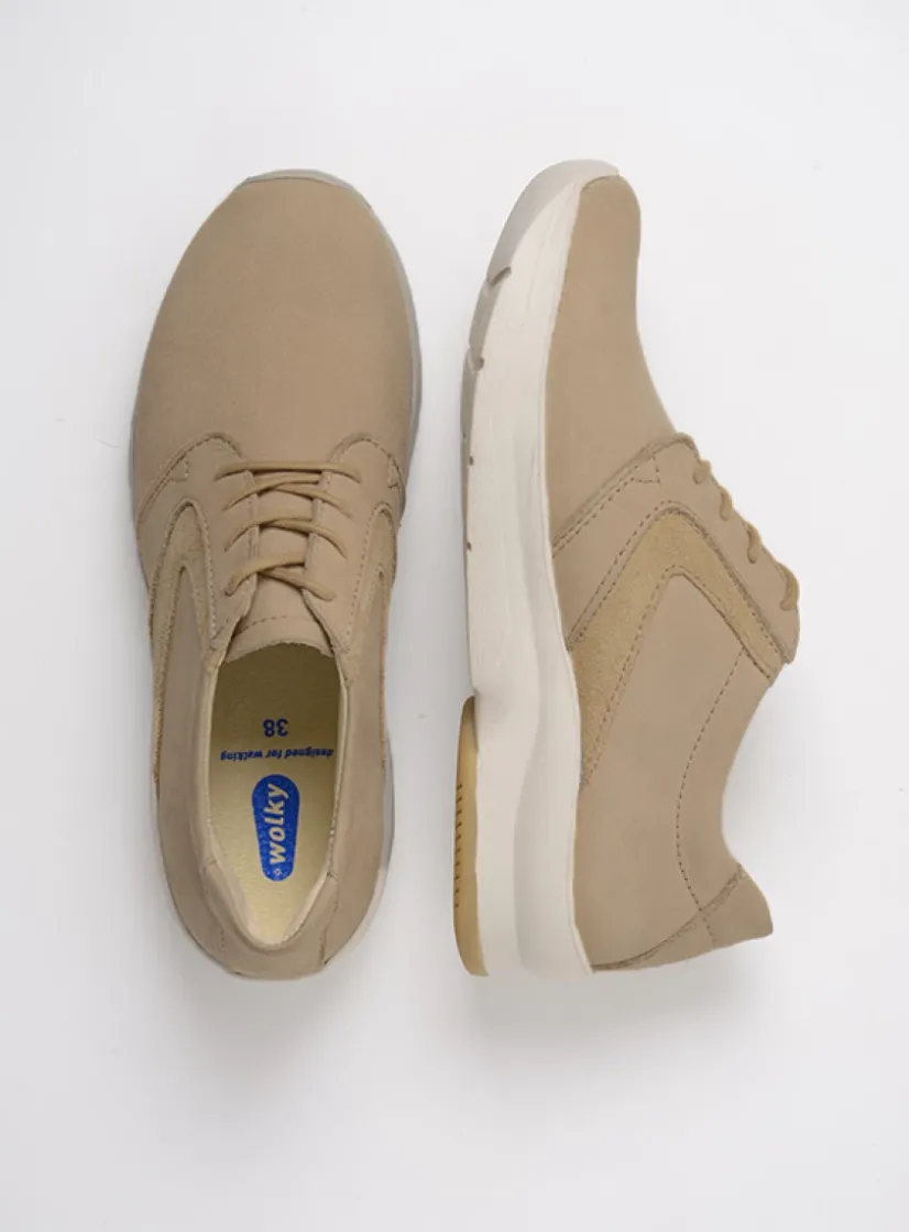 Wolky Omaha HV - beige nubuck<DAMES Lage Veterschoenen|Wandelschoenen