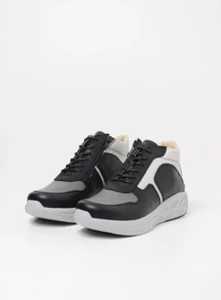 Wolky Pep S2F - antraciet combi stretch leer<DAMES Hoge Veterschoenen|Herfst/Winter