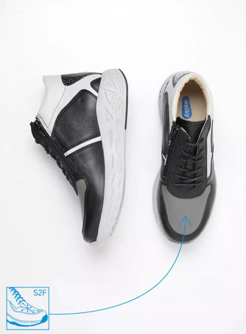 Wolky Pep S2F - antraciet combi stretch leer<DAMES Hoge Veterschoenen|Herfst/Winter