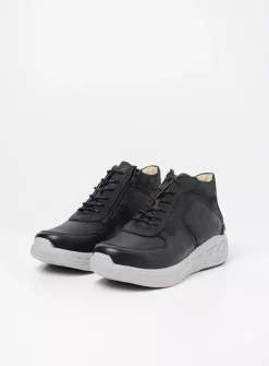 Wolky Pep S2F - zwart combi stretchleer<DAMES Hoge Veterschoenen|Herfst/Winter