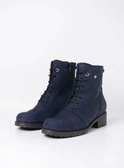 Wolky Quinta F2F - blauw nubuck<DAMES Veterlaarzen|Halfhoge Laarzen