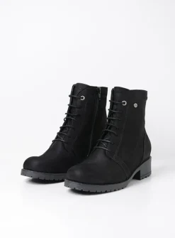 Wolky Quinta F2F - zwart nubuck<DAMES Veterlaarzen|Halfhoge Laarzen