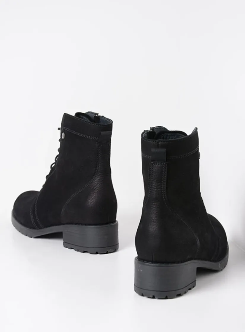 Wolky Quinta F2F - zwart nubuck<DAMES Veterlaarzen|Halfhoge Laarzen
