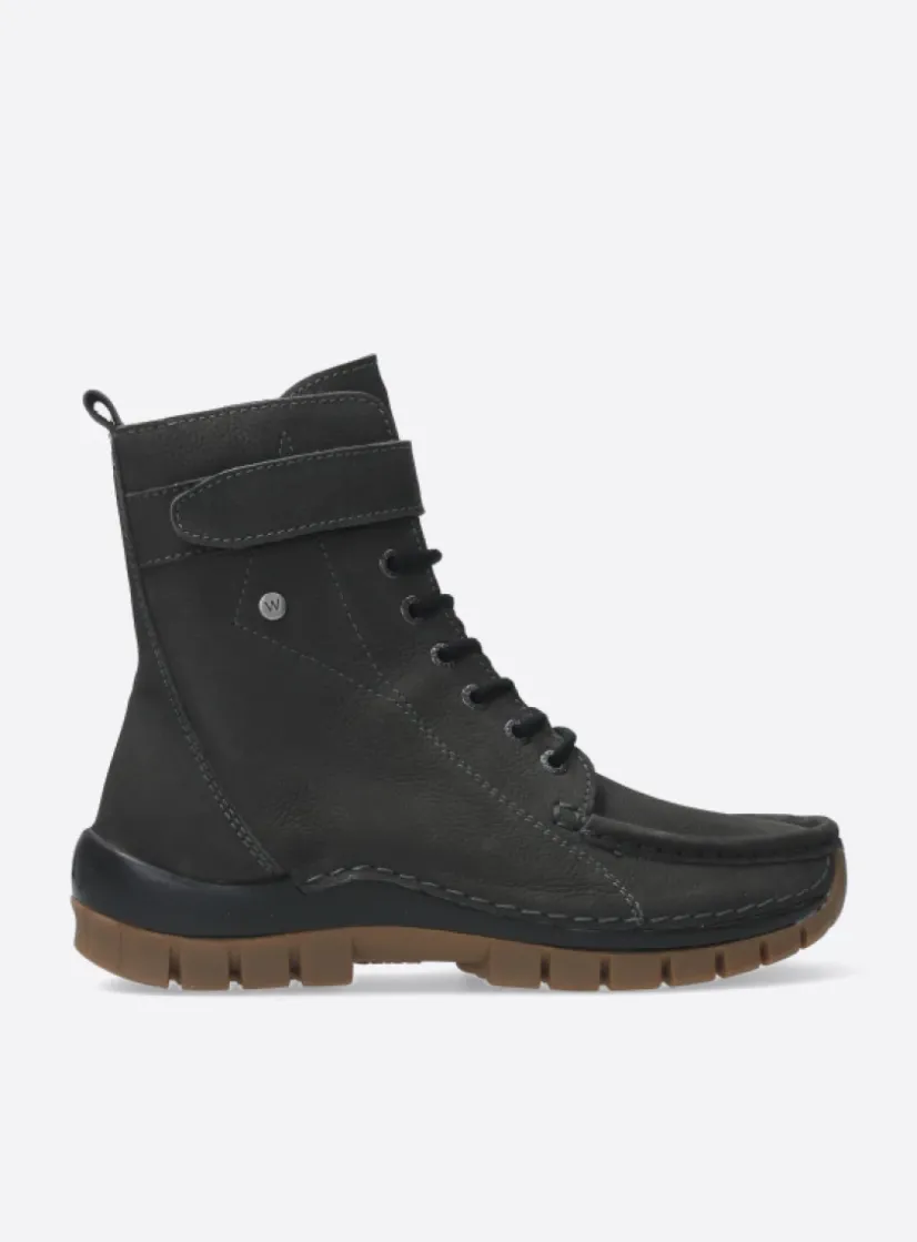 Wolky Reach - asfalt nubuck<DAMES Hoge Veterschoenen|Veterlaarzen