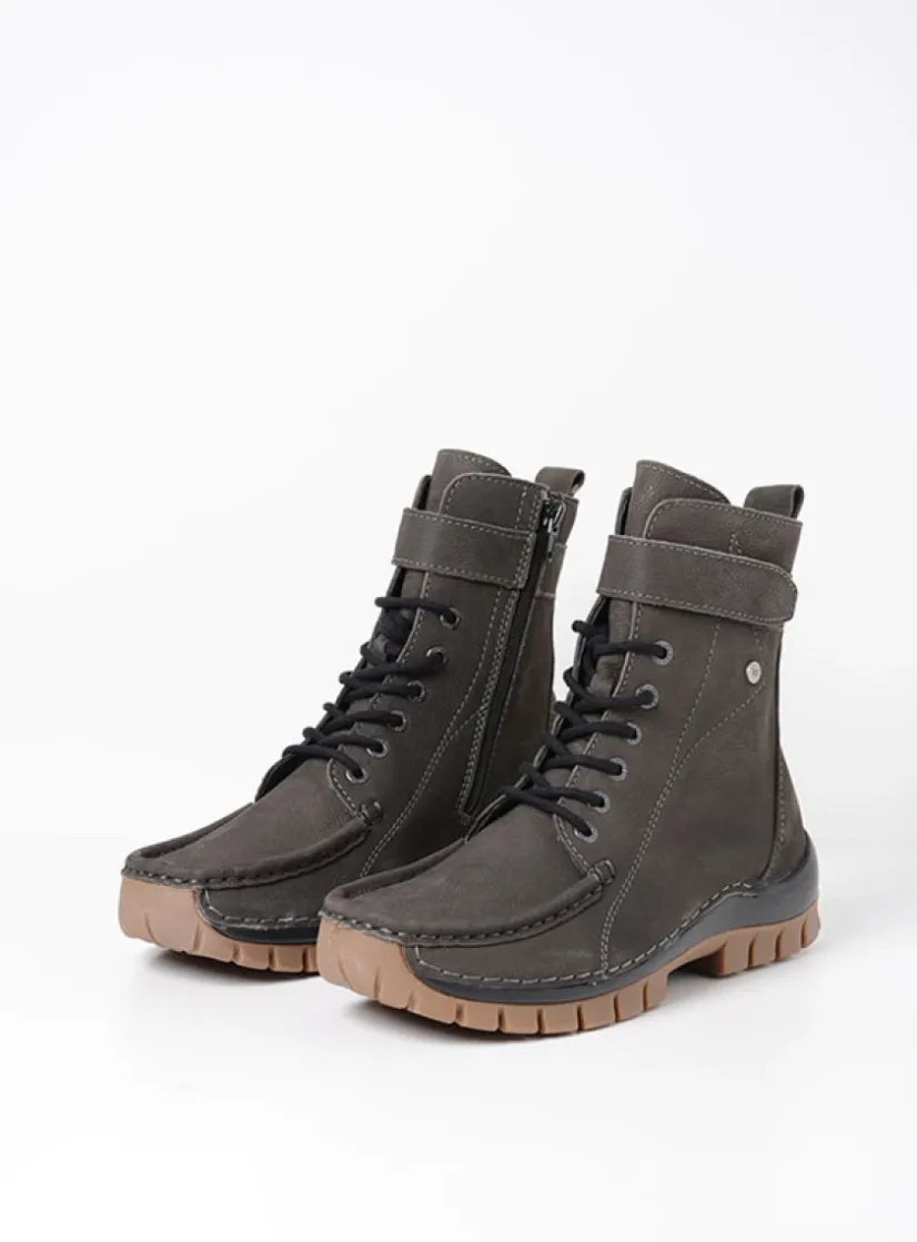 Wolky Reach - asfalt nubuck<DAMES Hoge Veterschoenen|Veterlaarzen