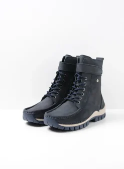 Wolky Reach - blauw nubuck<DAMES Hoge Veterschoenen|Veterlaarzen