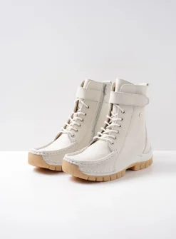 Wolky Reach - creme wit leer<DAMES Hoge Veterschoenen|Veterlaarzen