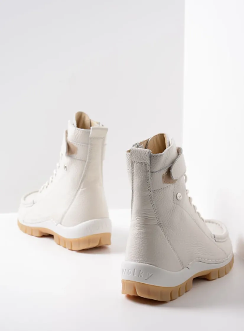 Wolky Reach - creme wit leer<DAMES Hoge Veterschoenen|Veterlaarzen