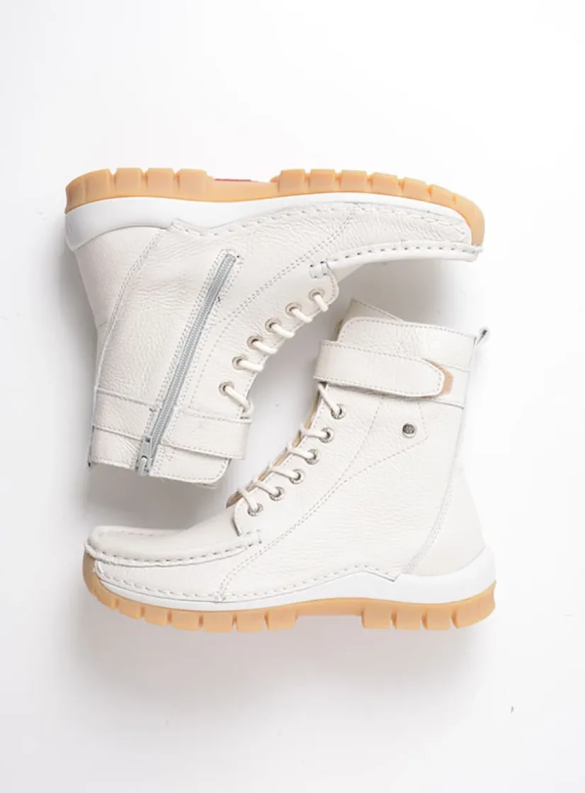 Wolky Reach - creme wit leer<DAMES Hoge Veterschoenen|Veterlaarzen
