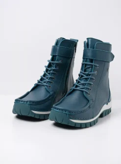 Wolky Reach - petrol leer<DAMES Hoge Veterschoenen|Veterlaarzen
