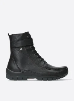 Wolky Reach - zwart leer<DAMES Hoge Veterschoenen|Veterlaarzen