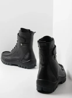 Wolky Reach - zwart leer<DAMES Hoge Veterschoenen|Veterlaarzen