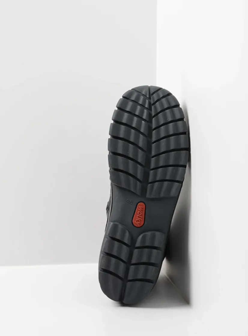 Wolky Reach - zwart leer<DAMES Hoge Veterschoenen|Veterlaarzen
