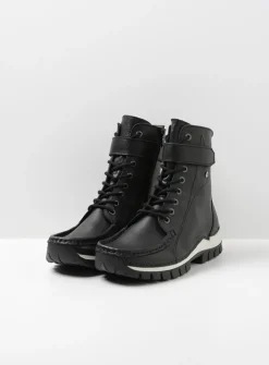 Wolky Reach - zwart/wit leer<DAMES Hoge Veterschoenen|Veterlaarzen