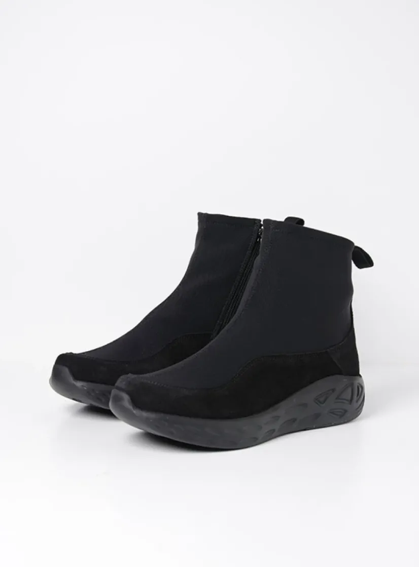 Wolky Rebound S2F - zwart stretch suede<DAMES Wandelschoenen|Sneakers