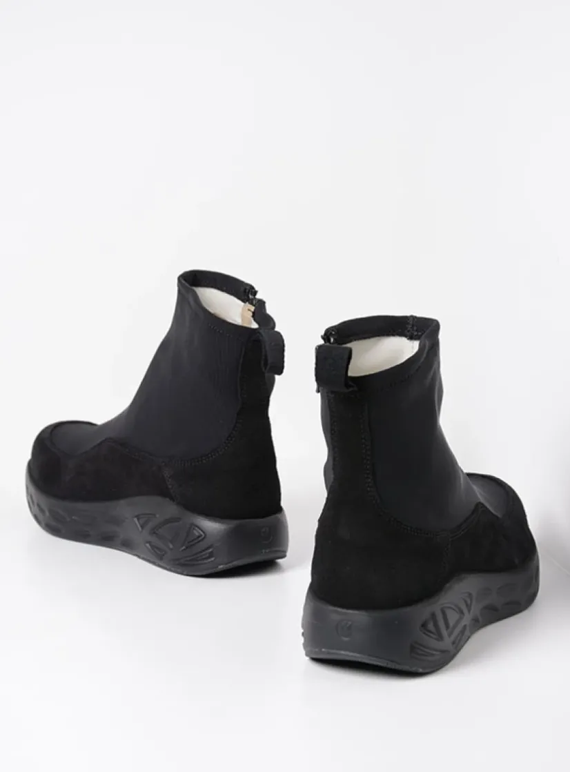 Wolky Rebound S2F - zwart stretch suede<DAMES Wandelschoenen|Sneakers