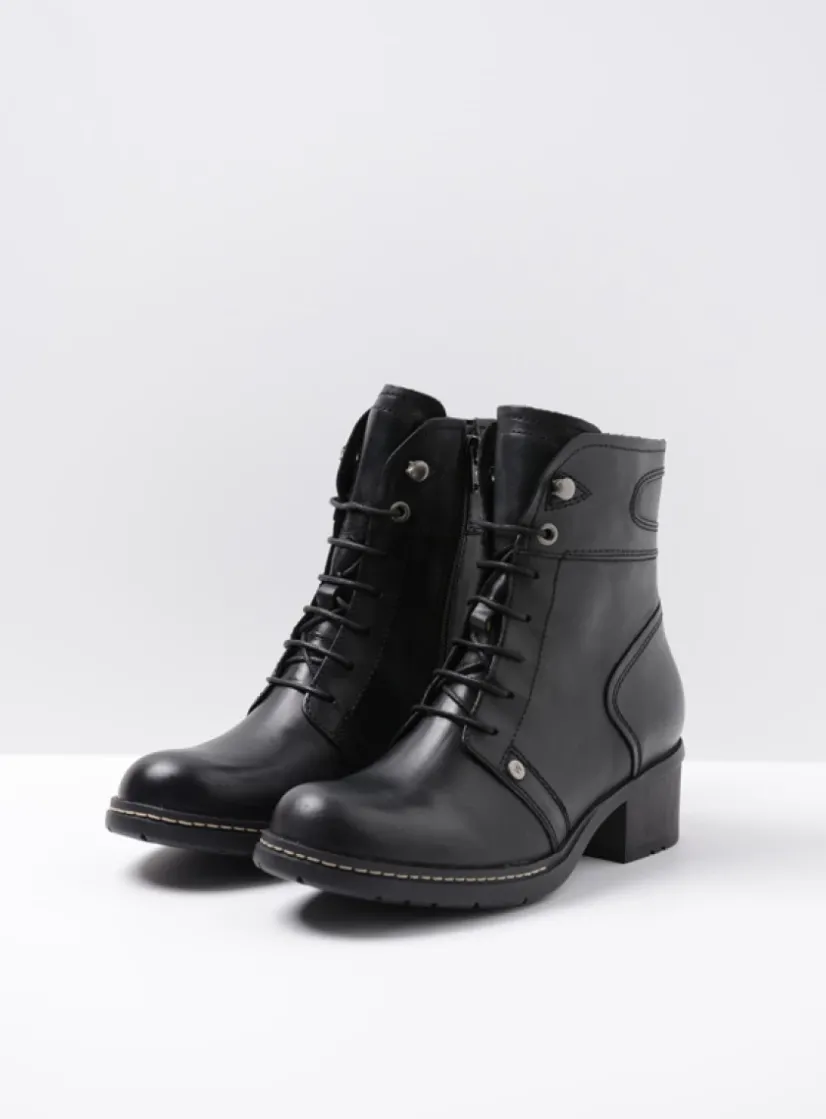 Wolky Red Deer - zwart leer<DAMES Veterlaarzen|Herfst/Winter