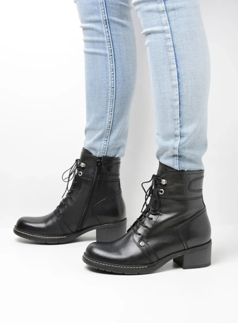 Wolky Red Deer - zwart leer<DAMES Veterlaarzen|Herfst/Winter