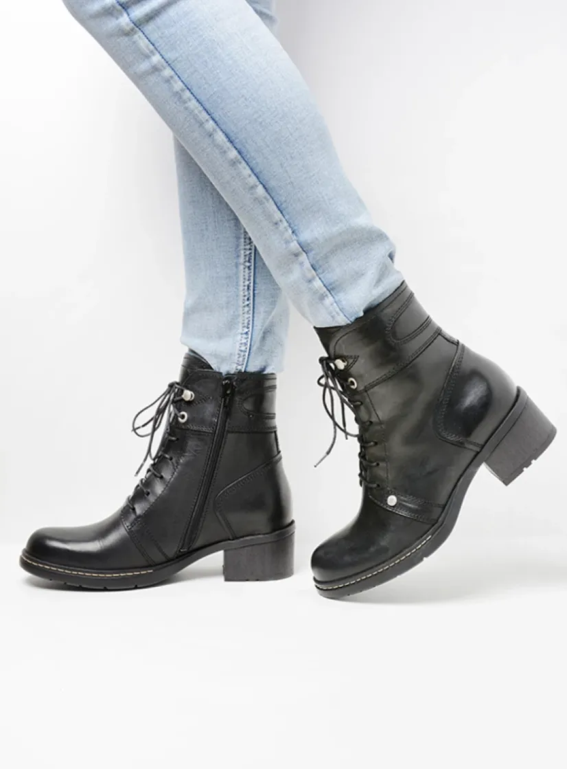 Wolky Red Deer - zwart leer<DAMES Veterlaarzen|Herfst/Winter