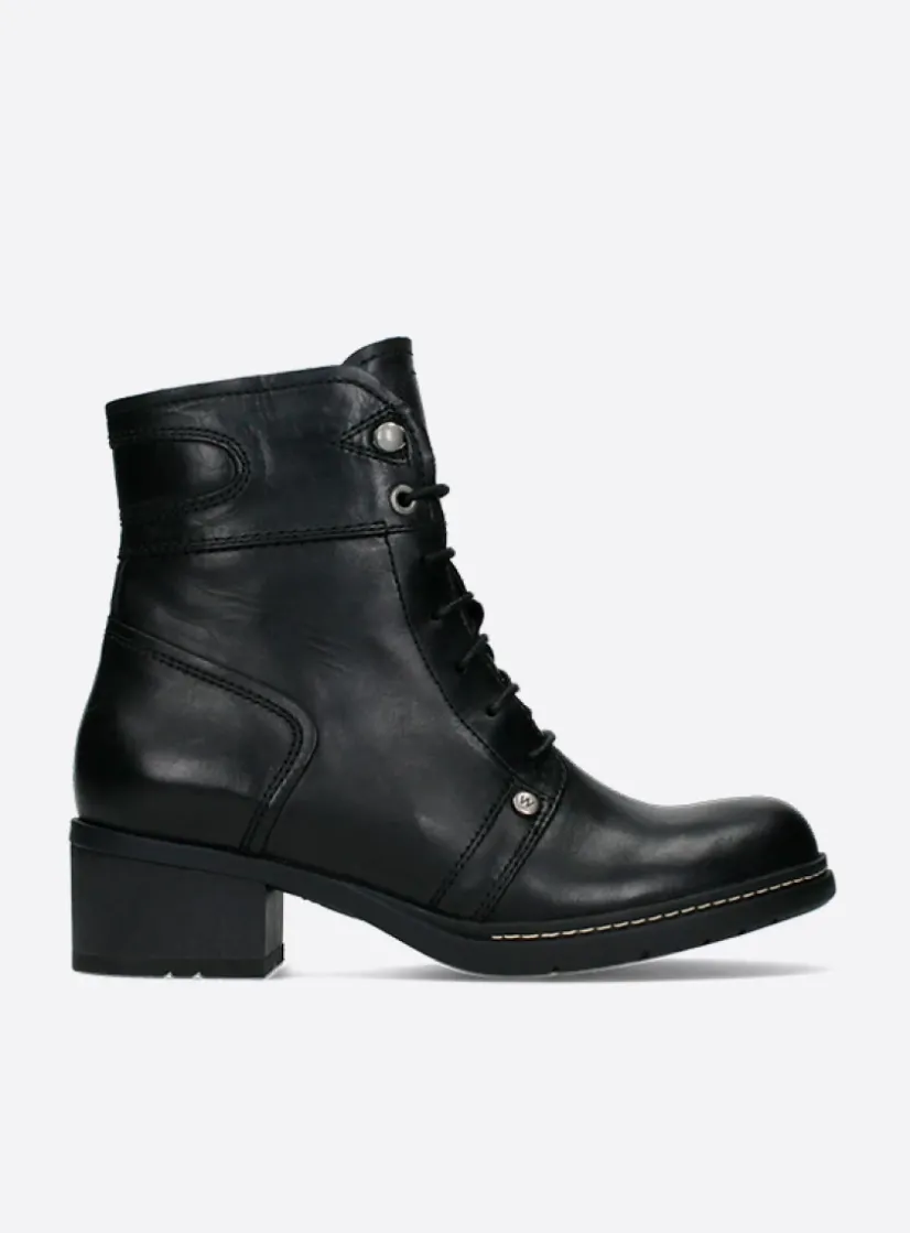 Wolky Red Deer CW - zwart leer<DAMES Veterlaarzen|Biker Boots