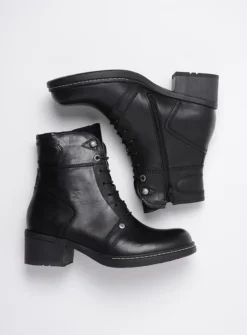 Wolky Red Deer CW - zwart leer<DAMES Veterlaarzen|Biker Boots