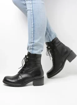 Wolky Red Deer CW - zwart leer<DAMES Veterlaarzen|Biker Boots