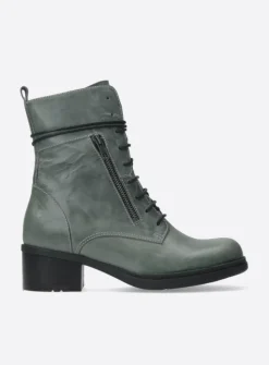 Wolky Rimbley - castor grey leer<DAMES Veterlaarzen|Halfhoge Laarzen