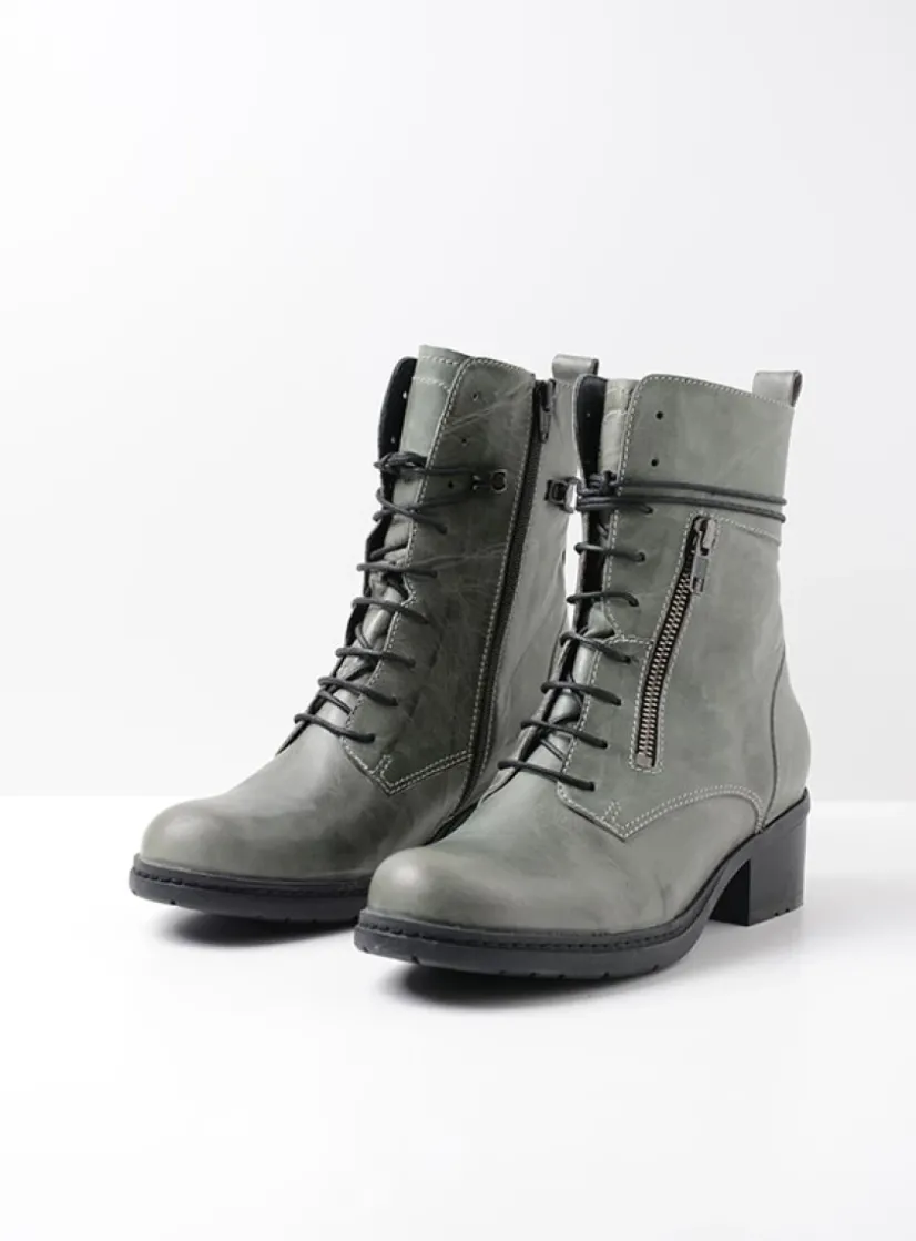 Wolky Rimbley - castor grey leer<DAMES Veterlaarzen|Halfhoge Laarzen