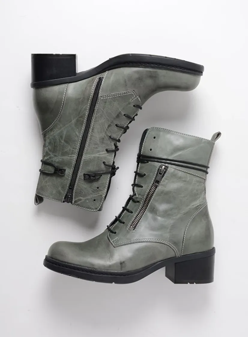 Wolky Rimbley - castor grey leer<DAMES Veterlaarzen|Halfhoge Laarzen