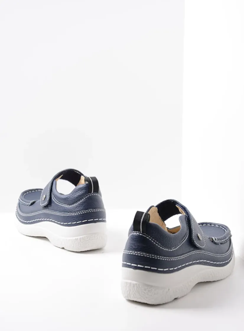 Wolky Roll Combi - blauw leer<DAMES Herfst/Winter|Bandschoenen