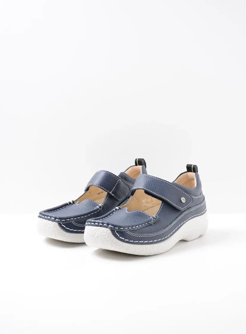 Wolky Roll Combi - blauw leer<DAMES Herfst/Winter|Bandschoenen