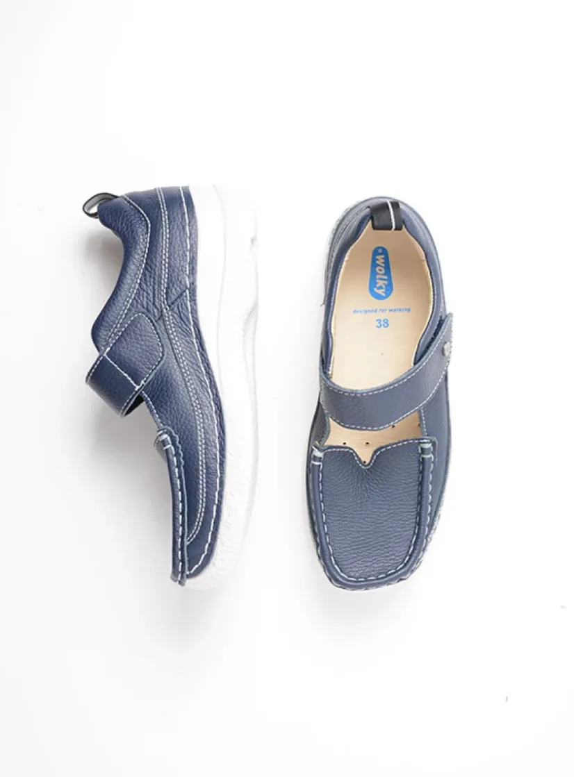 Wolky Roll Combi - blauw leer<DAMES Herfst/Winter|Bandschoenen