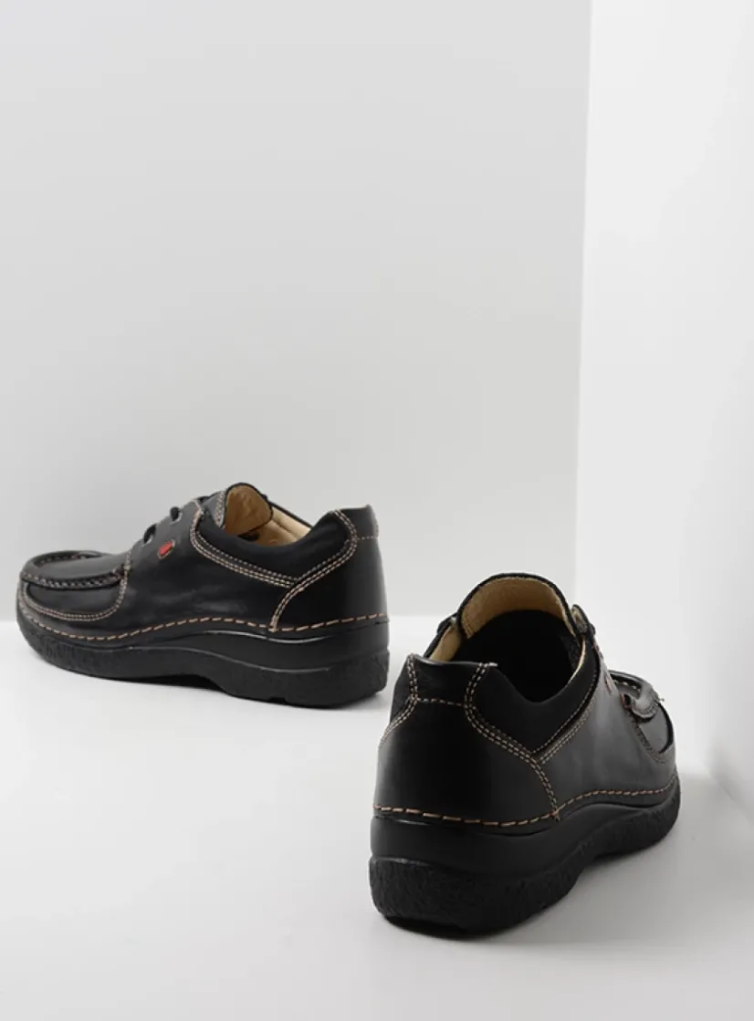 Wolky Roll Shoe - zwart leer<DAMES Lage Veterschoenen