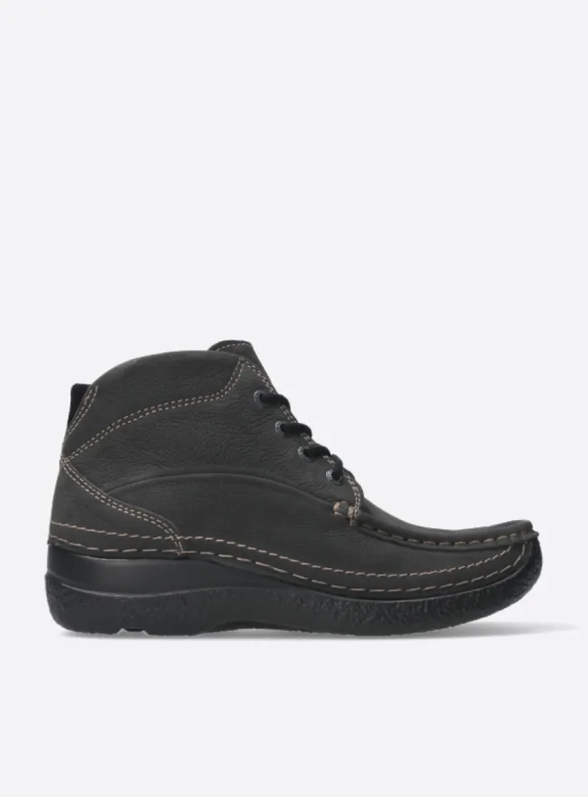 Wolky Roll Shoot - asfalt nubuck<DAMES Hoge Veterschoenen|Herfst/Winter