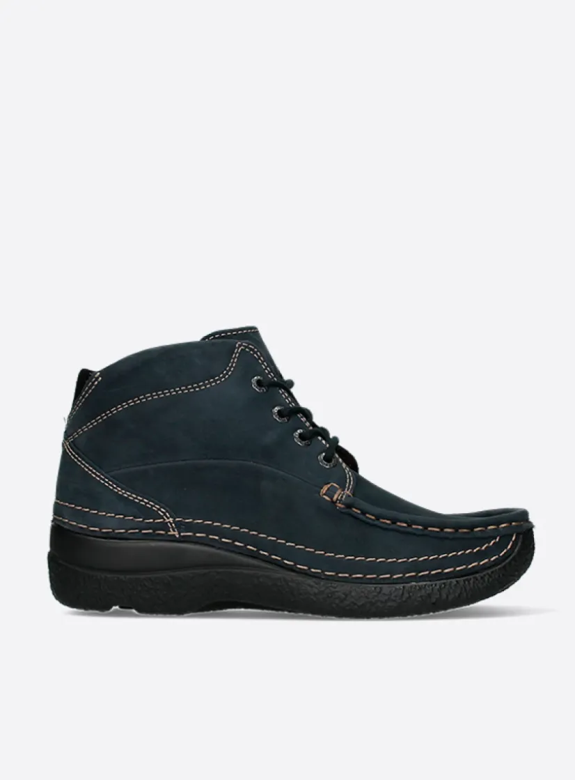 Wolky Roll Shoot - blauw nubuck<DAMES Hoge Veterschoenen|Herfst/Winter