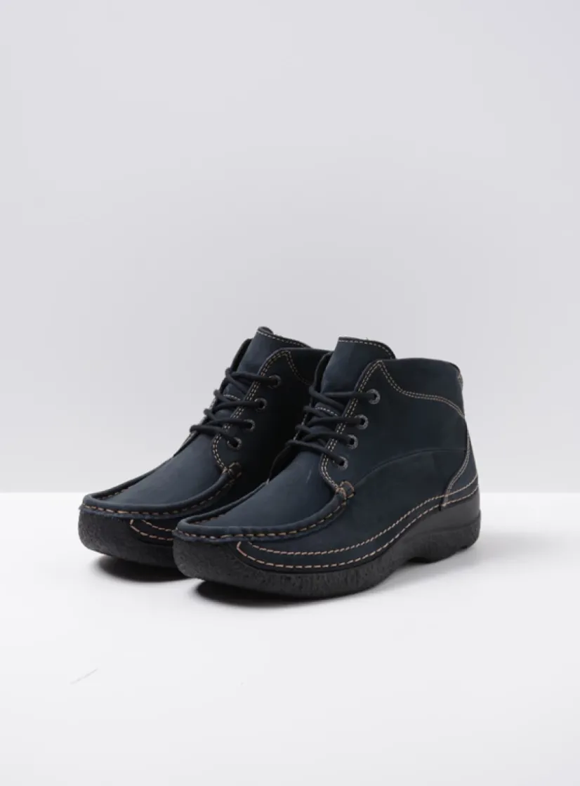Wolky Roll Shoot - blauw nubuck<DAMES Hoge Veterschoenen|Herfst/Winter