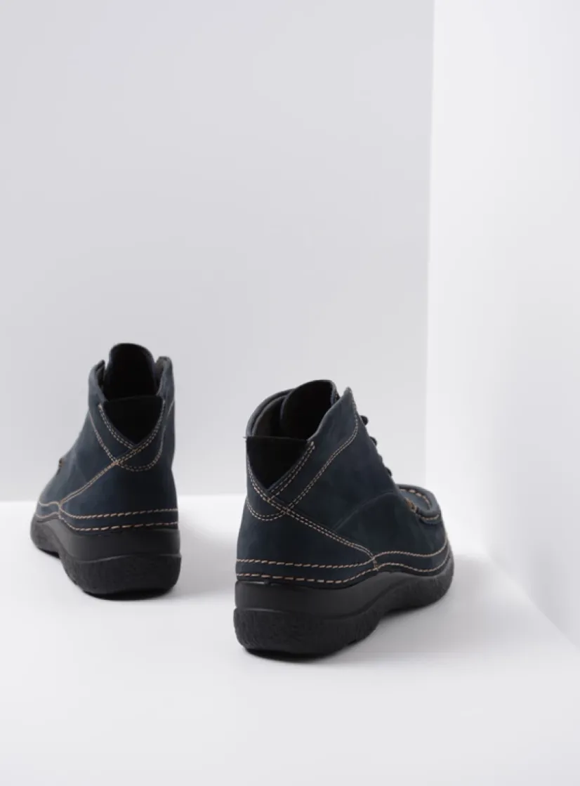 Wolky Roll Shoot - blauw nubuck<DAMES Hoge Veterschoenen|Herfst/Winter