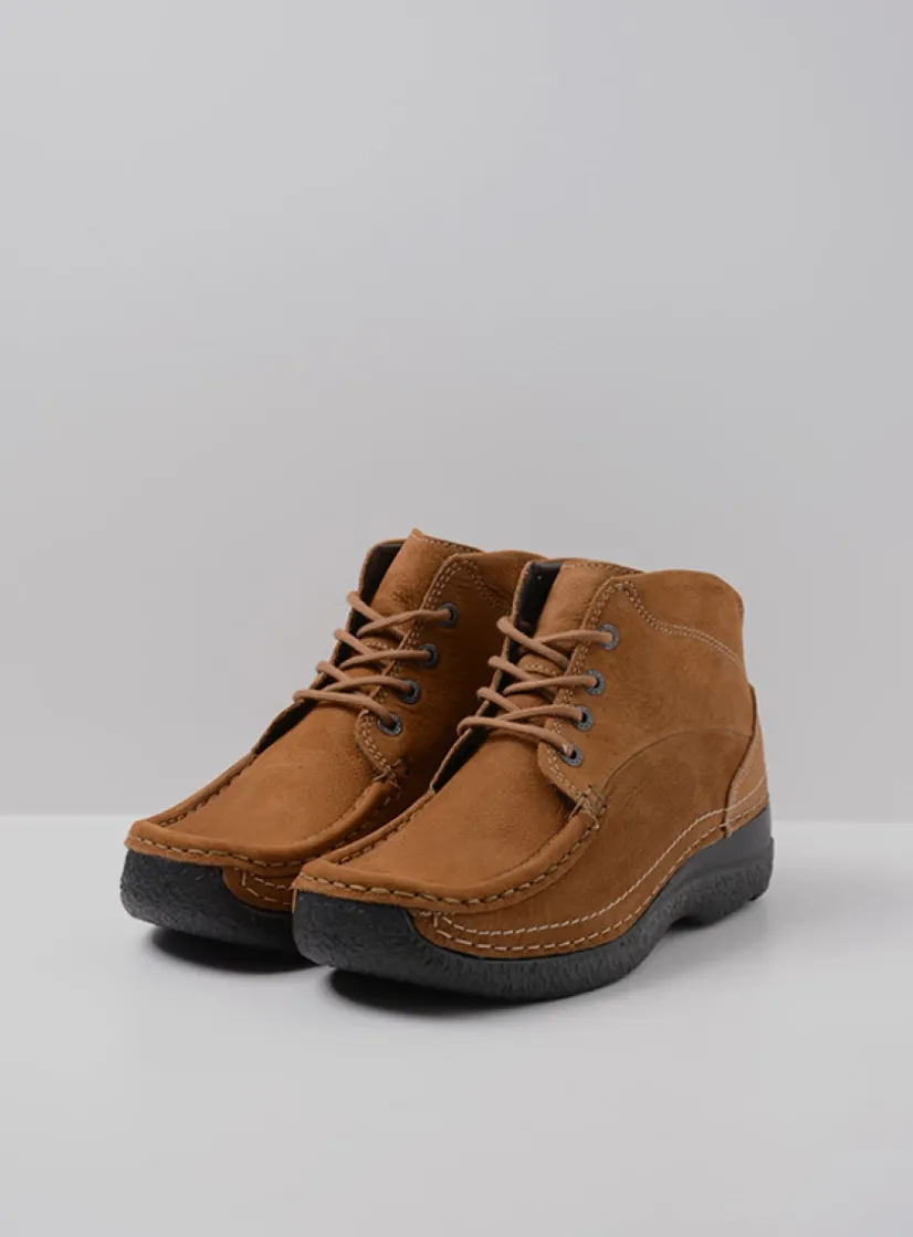 Wolky Roll Shoot - cognac nubuck<DAMES Hoge Veterschoenen|Herfst/Winter