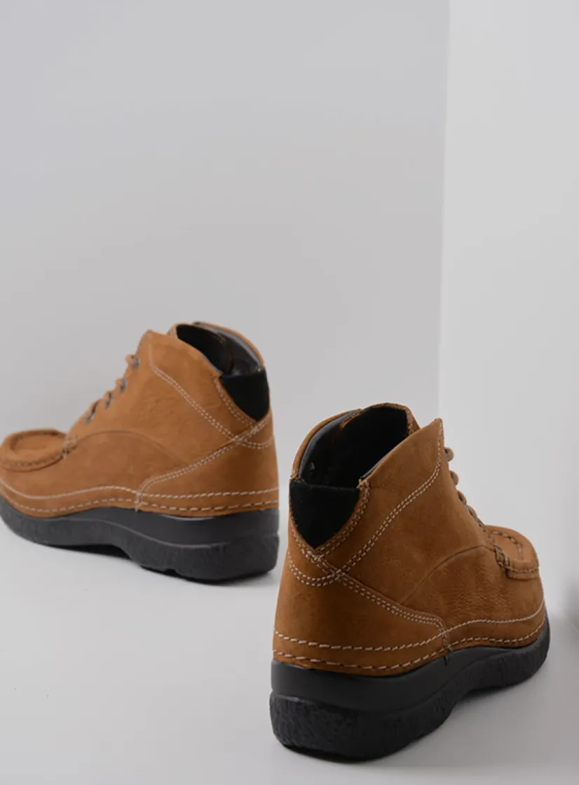 Wolky Roll Shoot - cognac nubuck<DAMES Hoge Veterschoenen|Herfst/Winter