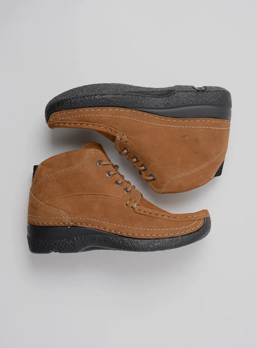 Wolky Roll Shoot - cognac nubuck<DAMES Hoge Veterschoenen|Herfst/Winter