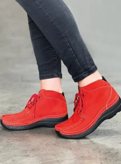 Wolky Roll Shoot - donkerrood nubuck<DAMES Hoge Veterschoenen|Herfst/Winter