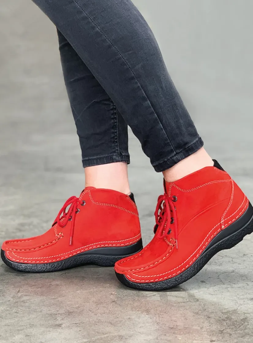 Wolky Roll Shoot - donkerrood nubuck<DAMES Hoge Veterschoenen|Herfst/Winter