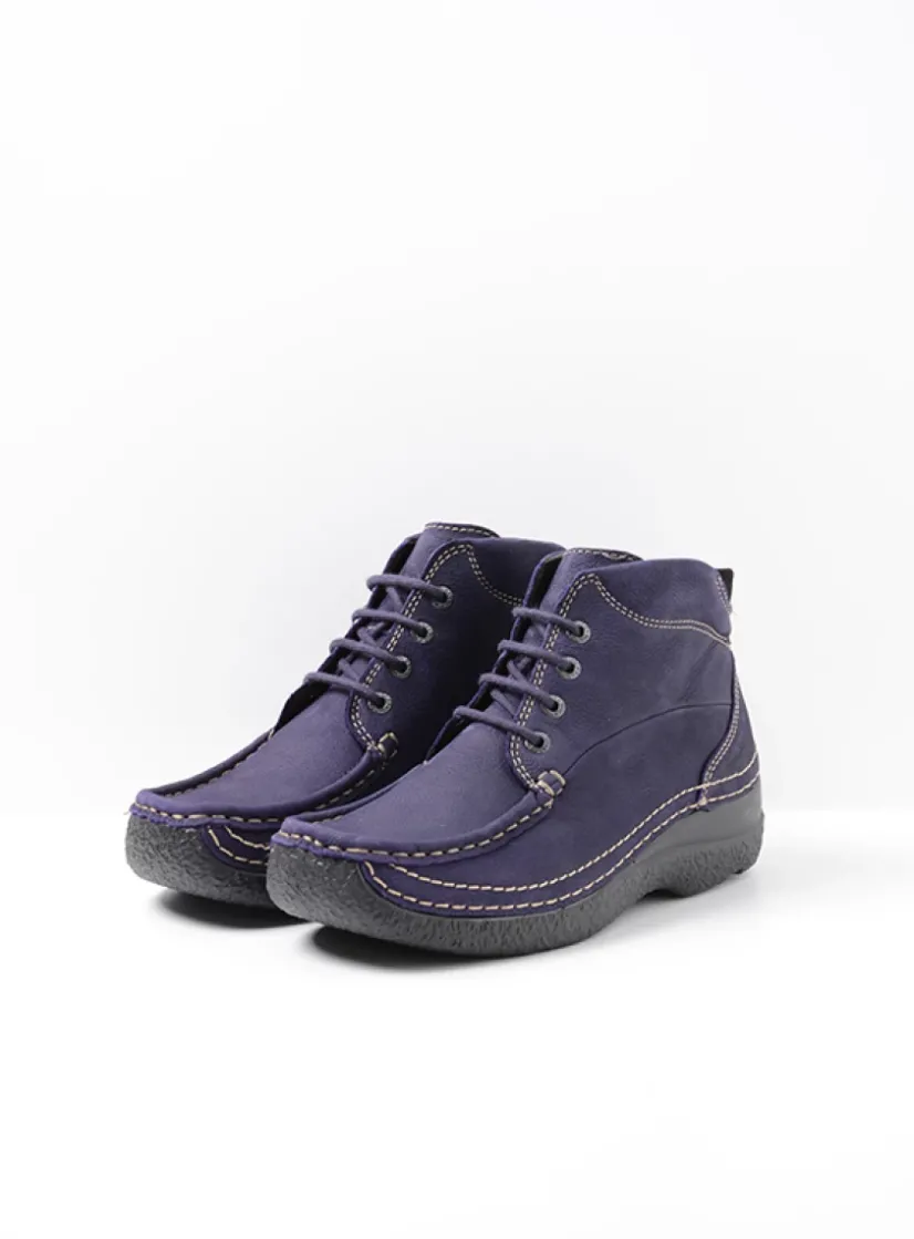 Wolky Roll Shoot - paars nubuck<DAMES Hoge Veterschoenen|Herfst/Winter