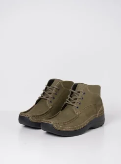 Wolky Roll Shoot - pesto groen nubuck<DAMES Hoge Veterschoenen|Herfst/Winter
