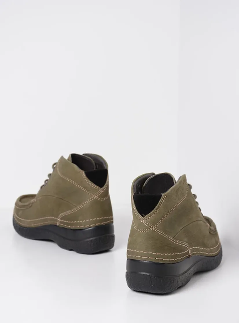 Wolky Roll Shoot - pesto groen nubuck<DAMES Hoge Veterschoenen|Herfst/Winter