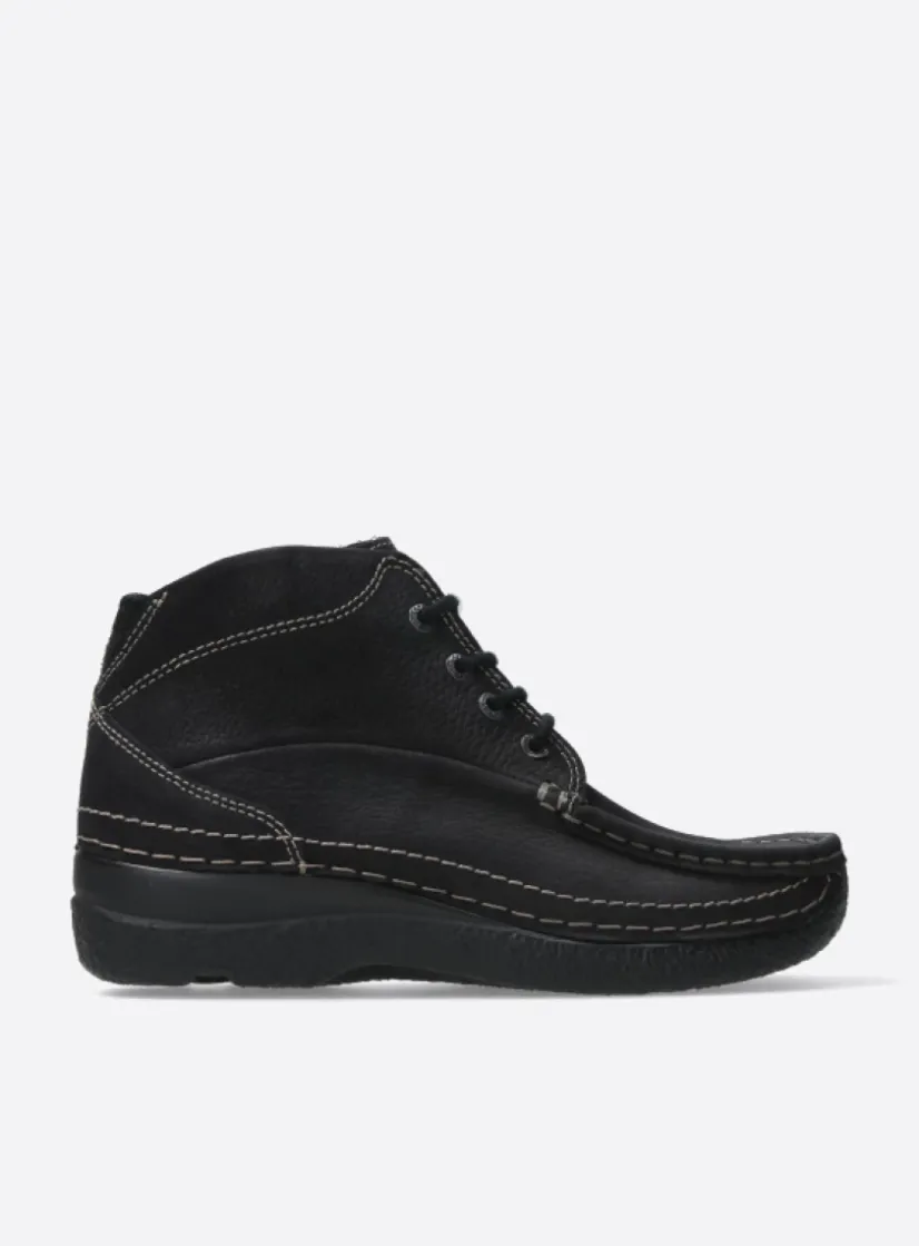 Wolky Roll Shoot - zwart nubuck<DAMES Hoge Veterschoenen|Herfst/Winter
