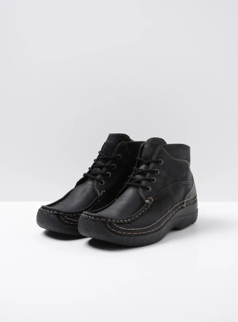 Wolky Roll Shoot - zwart nubuck<DAMES Hoge Veterschoenen|Herfst/Winter