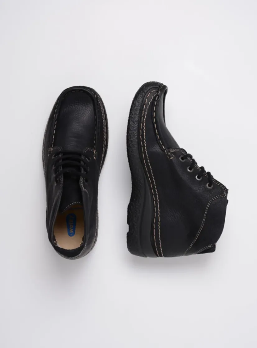 Wolky Roll Shoot - zwart nubuck<DAMES Hoge Veterschoenen|Herfst/Winter